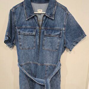 A.N.A. Jean Romper w/Pockets & Tie - Blue - Distressed - Women's Size XL - EUC
